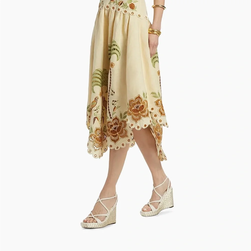 FARM RIO Delicate Forest Sand Richelieu Embroidered Midi Dress Size XS - Picture 6 of 9